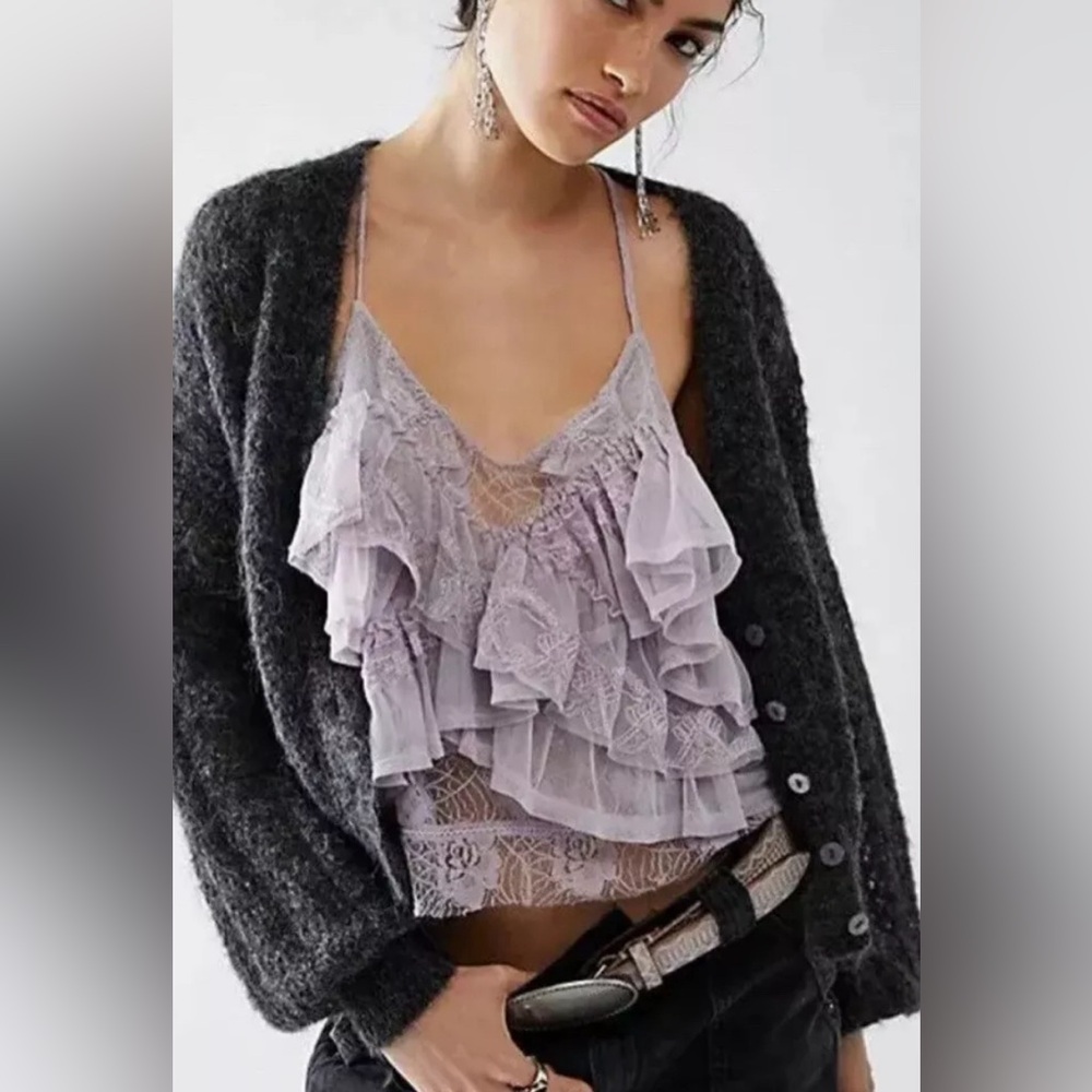 Free People In The Clouds Lace Ruffles Tiered Tank